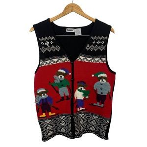CAPACITY Vintage Ski Bear Button Up Sweater Vest Sz M